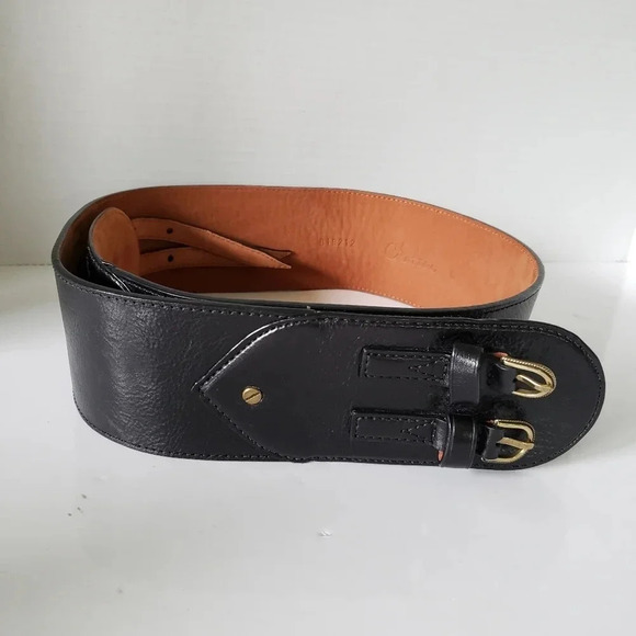 Cole Haan Womans Black Leather Wide Dual Buckle Belt,Size L. - Picture 2 of 6